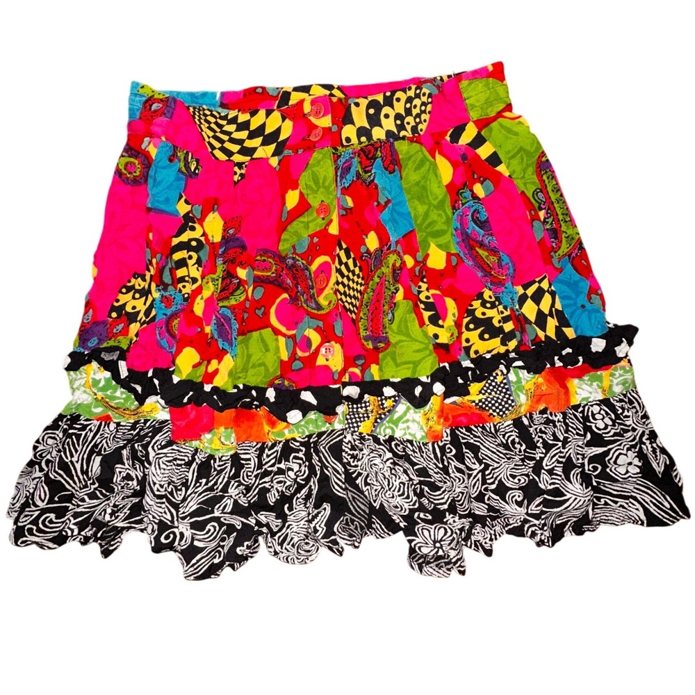 Vintage‎ Urban Oasis Patchwork Rayon Mini Skirt Multi Color Paisley Floral M